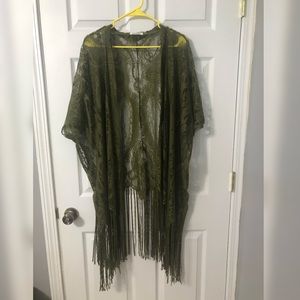 Green Shear Lace Fringe Cloak